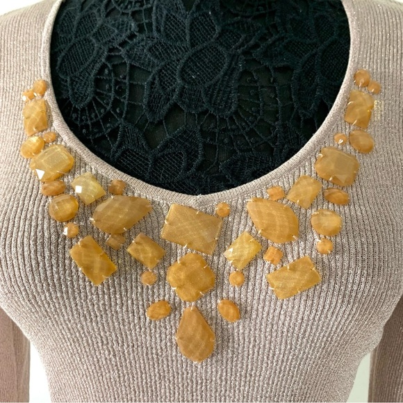 August Silk Y2K metallic pink Sweater w gold stones - Picture 2 of 8